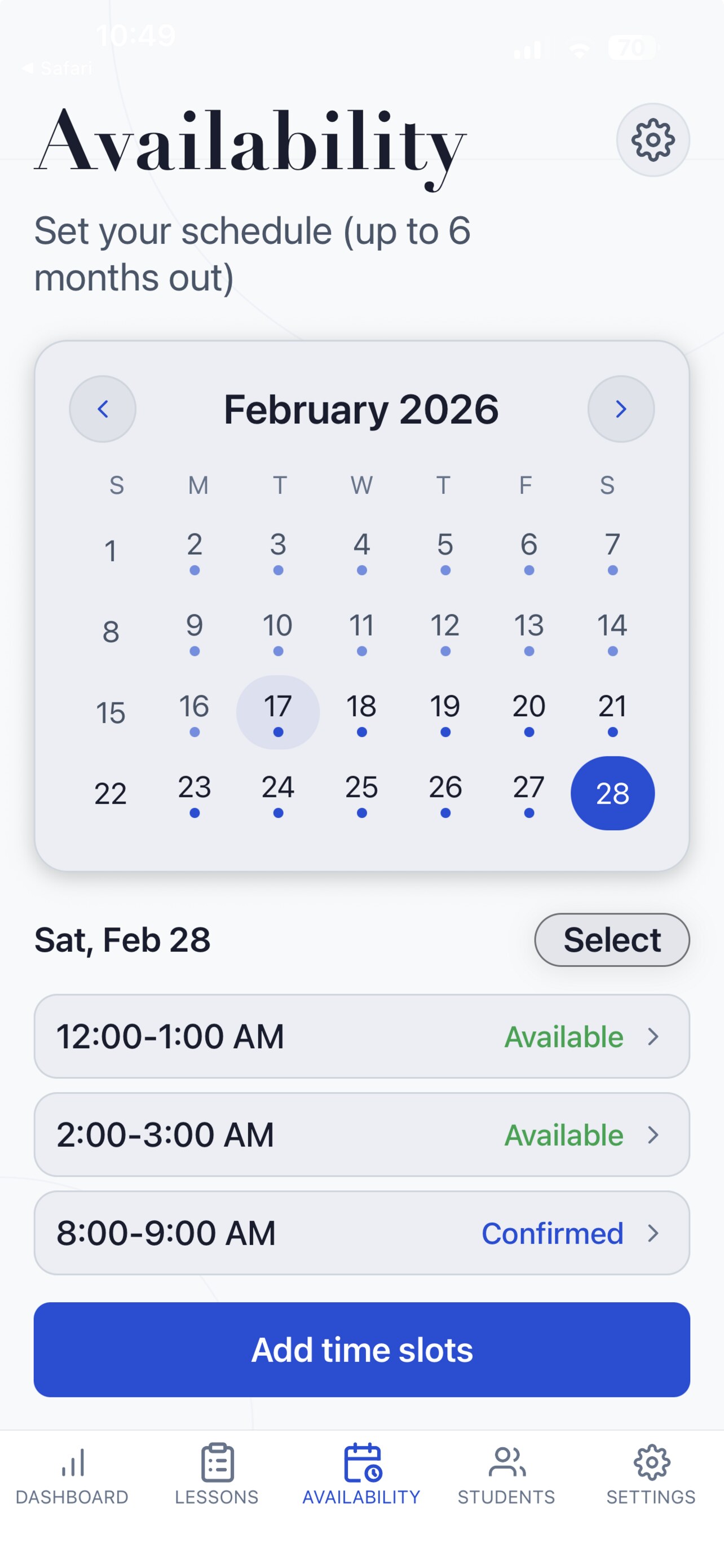 Provider scheduling controls in Sessio